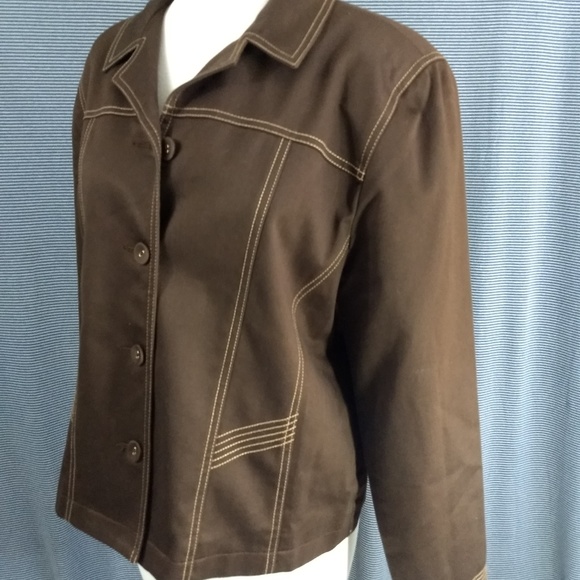 ALFRED DUNNER Blazer 10P Brown Heavy Stitch Trim - Picture 5 of 6